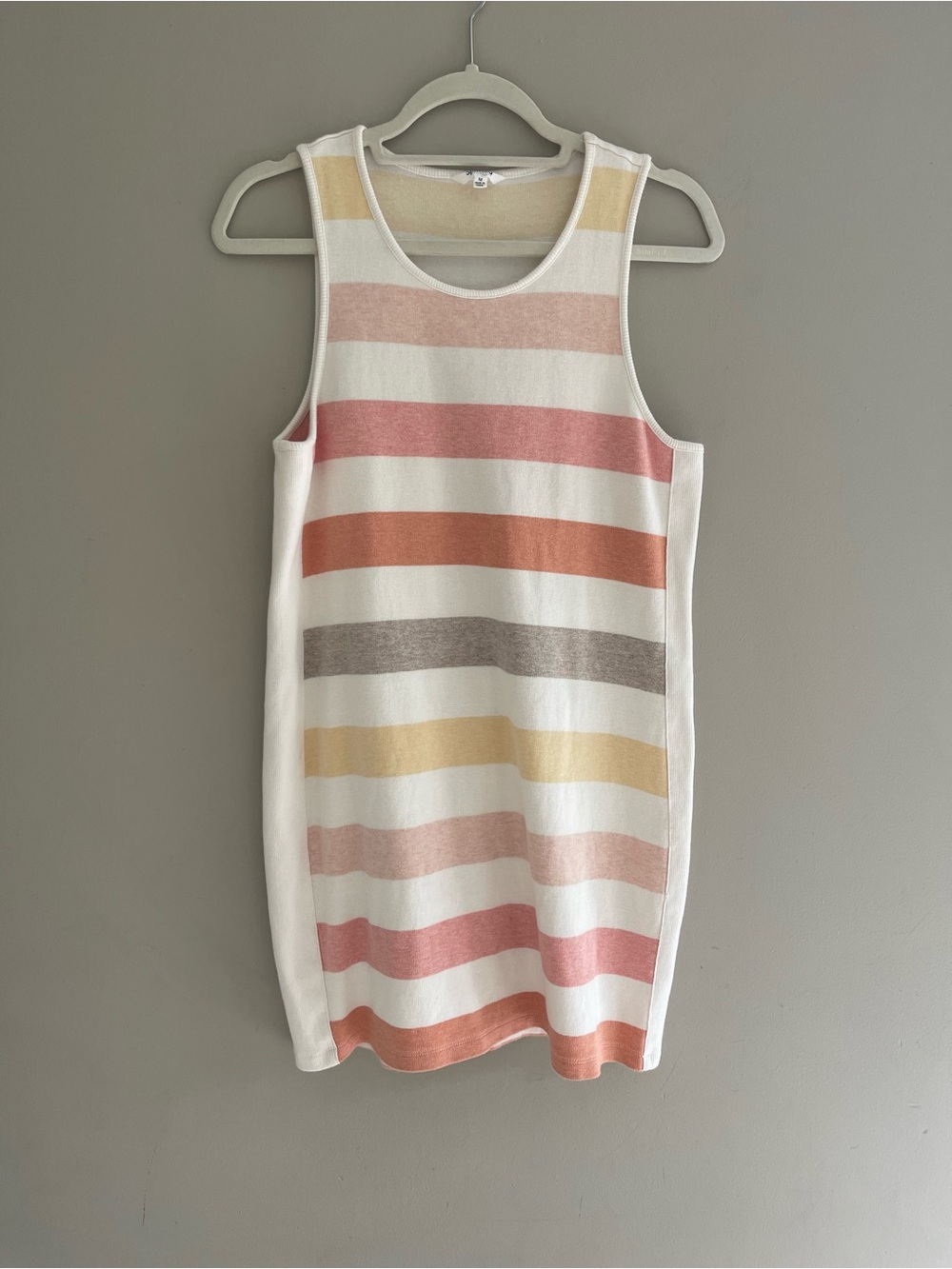 Splendid White Tank Dress with Pink, Peach, Yellow and Gray Stripes